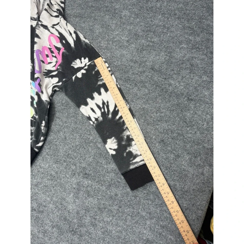 Justice Girls‎ XL 16/18 Tie Dye Hoodie Black White Glitter Logo Sweatshirt